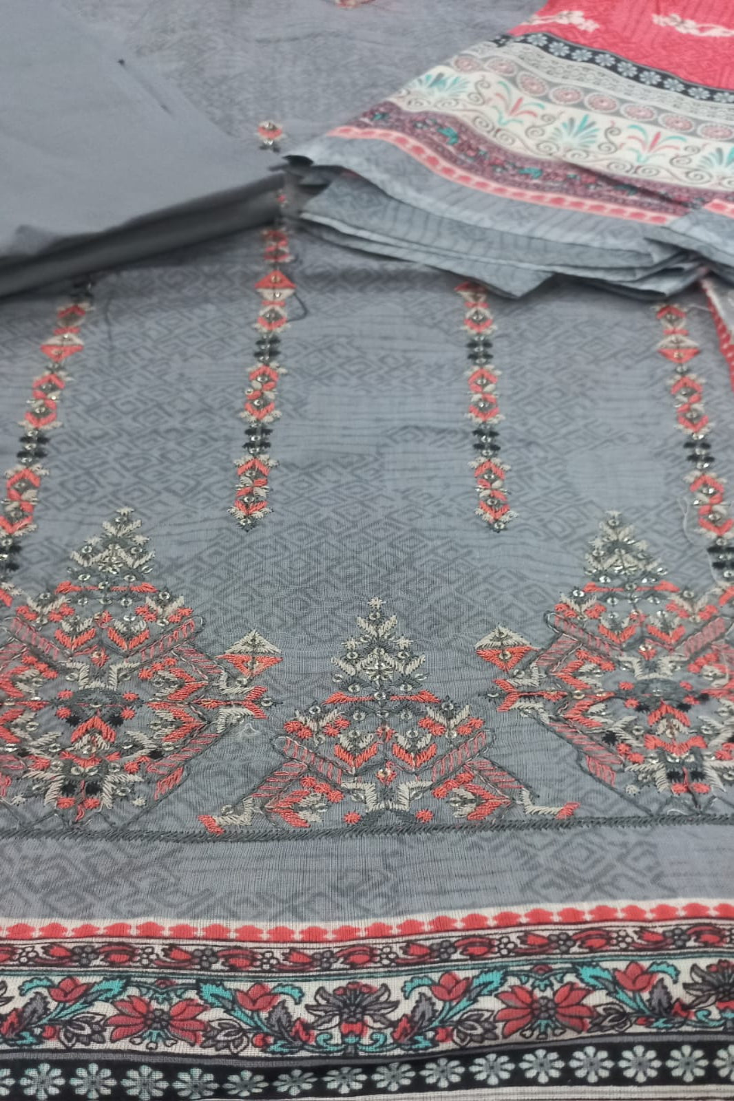 Al-Zohaib Grey Pink suit-unstitched