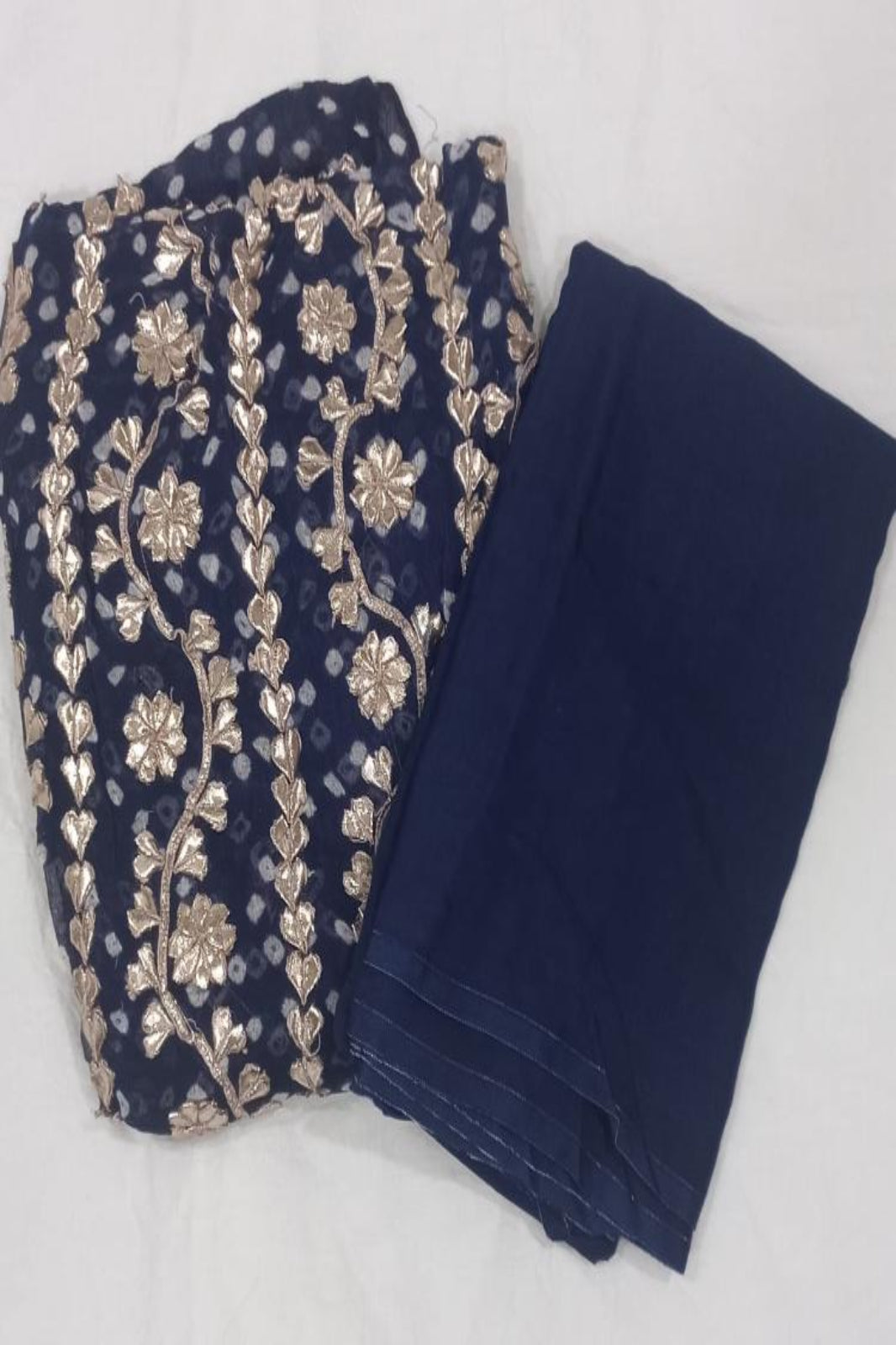 Blue gotta patti 3-piece unstitched suit - complete set with shantoon bottom