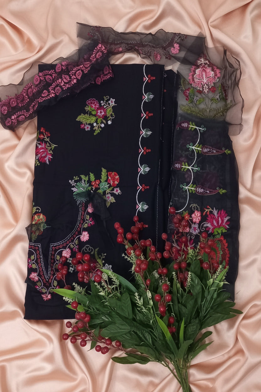 Navy Blue Luxury Lawn Designer -Suit | Soft Premium Fabric