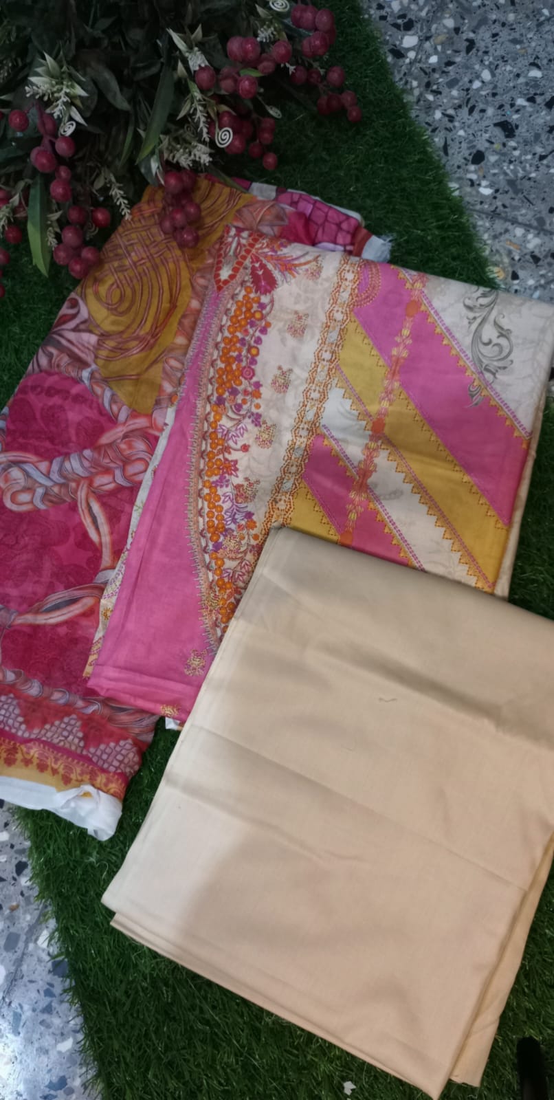 Office Wear Pink Yellow Suit-Unstitched