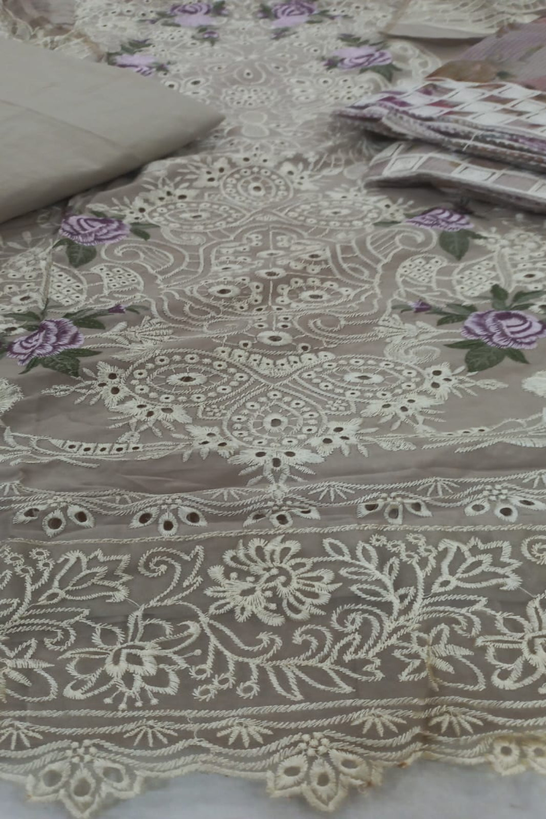 Mousse grey ombre suit with embroidery detailing - additional view