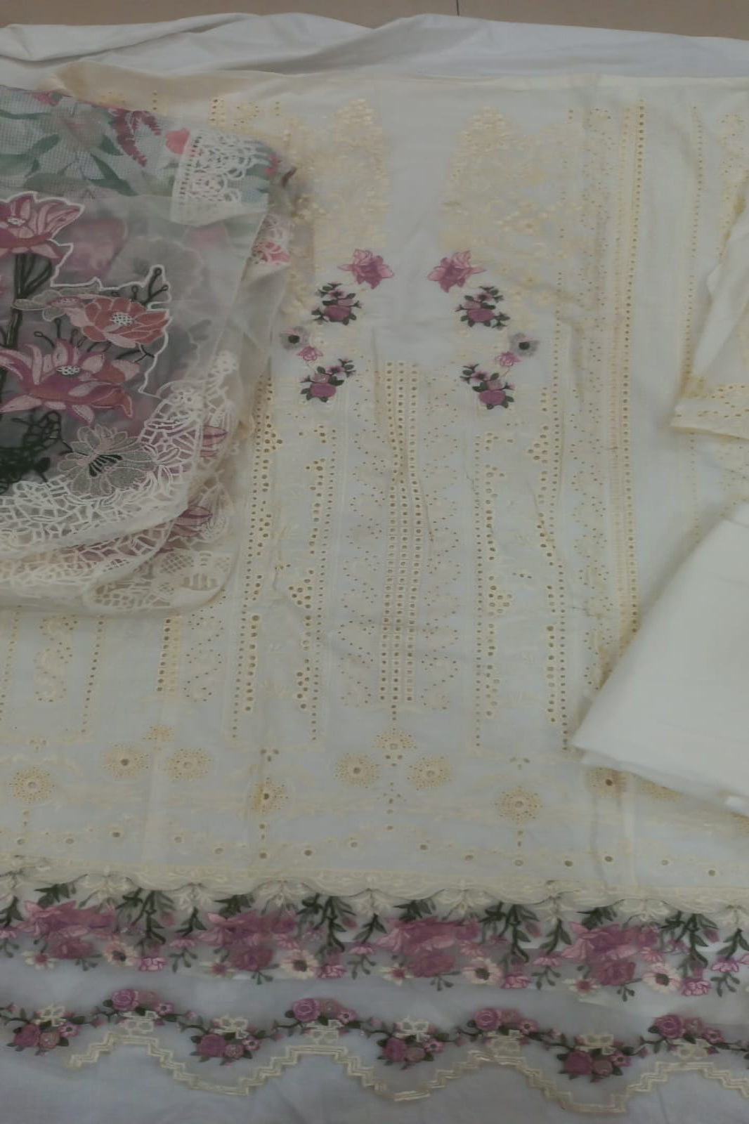 Ombre Off White Suit-Semi-Stitched