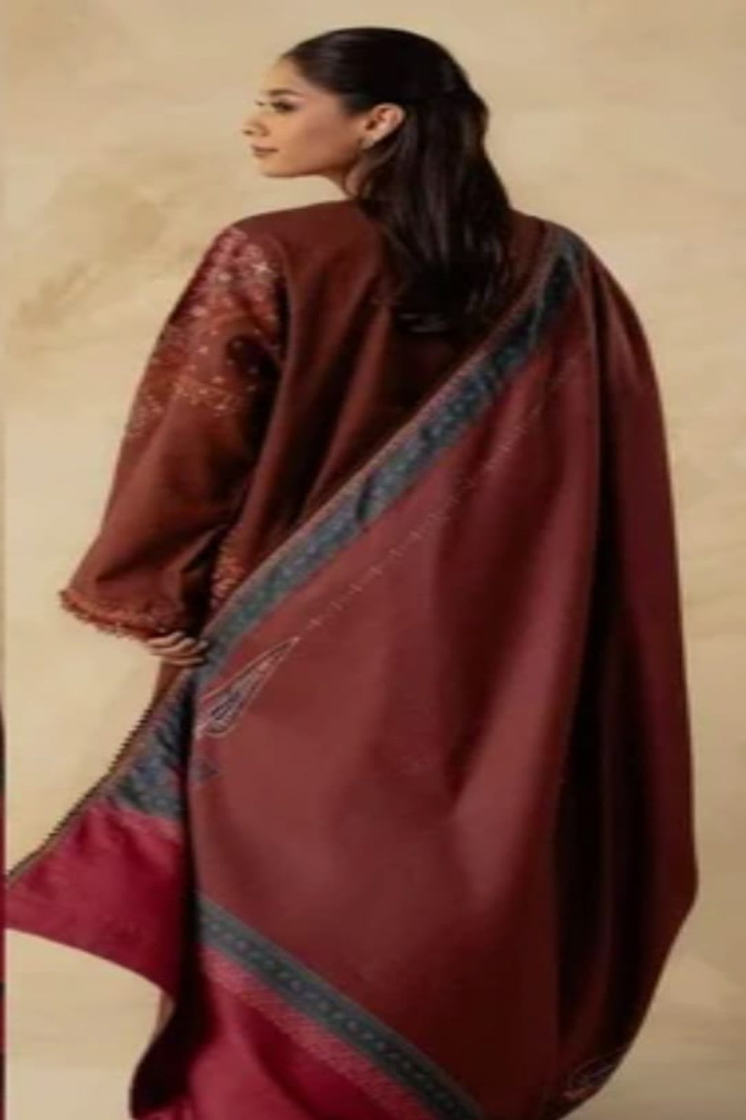 Coco Brown Suit - Embroidered Khaddar Linen Unstitched 3-Piece Suit