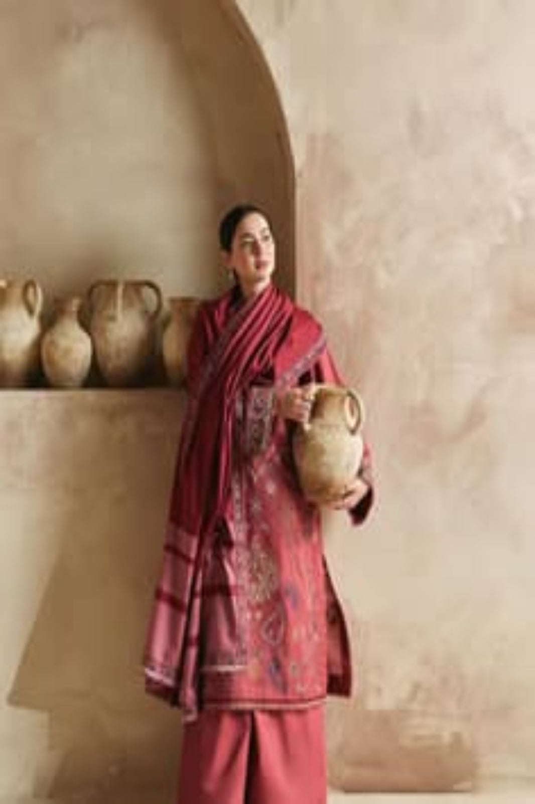Coco Pink Suit - Embroidered Khaddar Linen Unstitched 3-Piece Suit