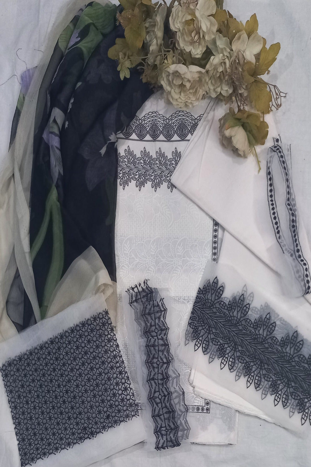 Premium White Festive Suit-Unstitched