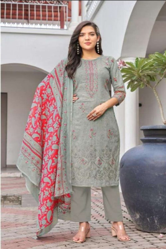 AlZohaib Bin Saeed  Grey Suit-Unstitched