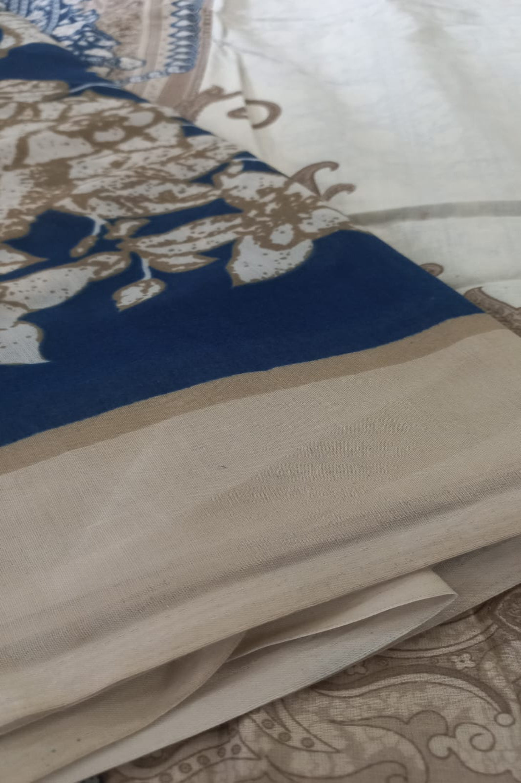 AlZohaib Cream Blue Suit-Unstitched