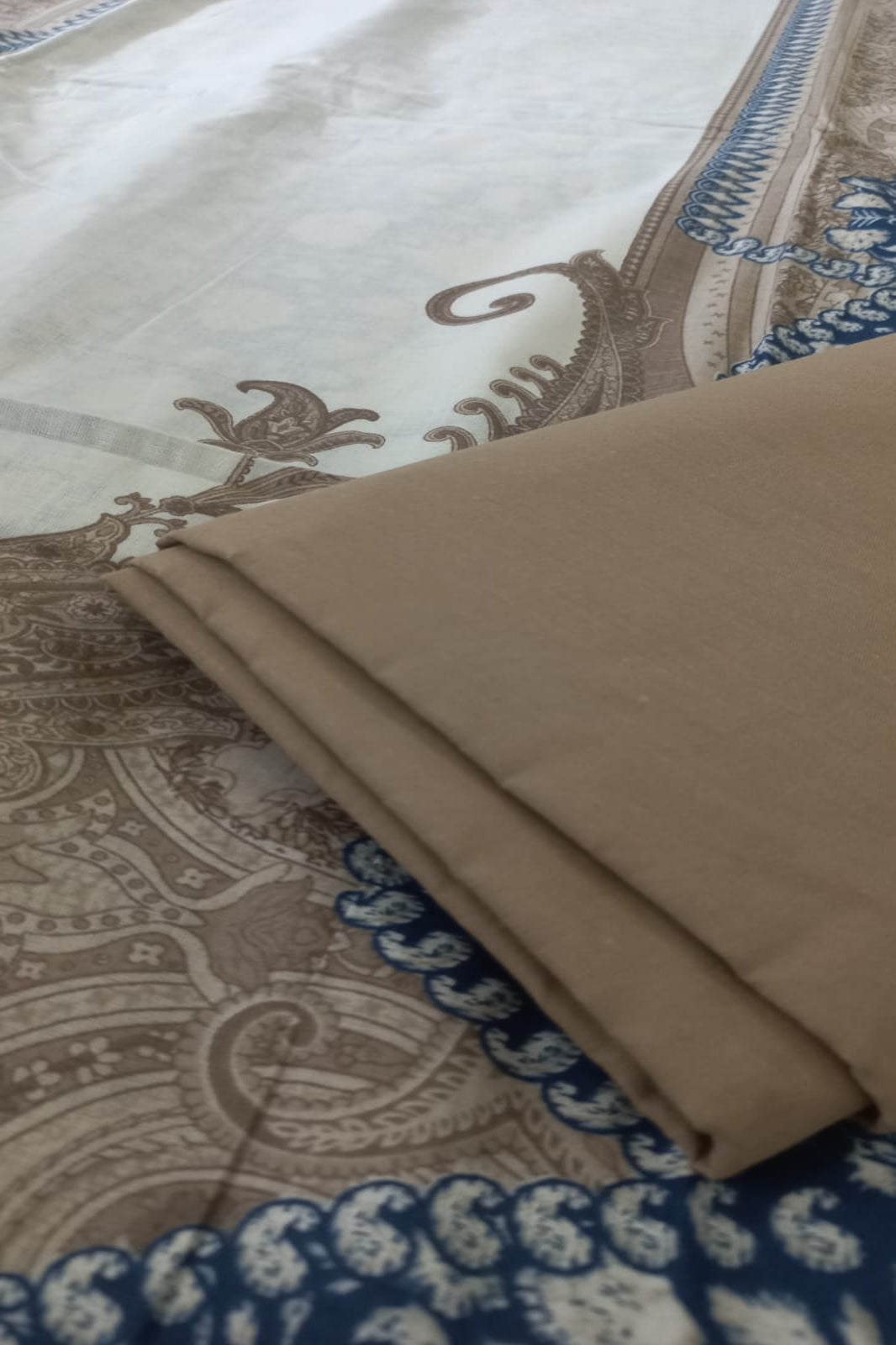 AlZohaib Cream Blue Suit-Unstitched