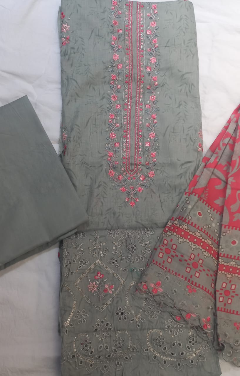 AlZohaib Bin Saeed  Grey Suit-Unstitched