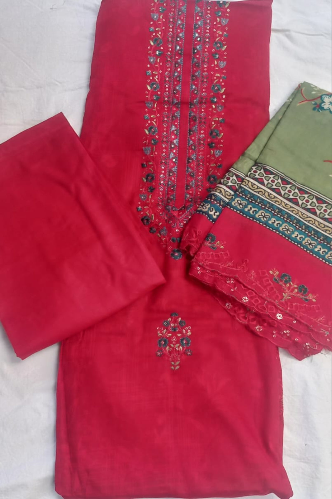 AlZohaib Bin Saeed  Red Suit-Unstitched