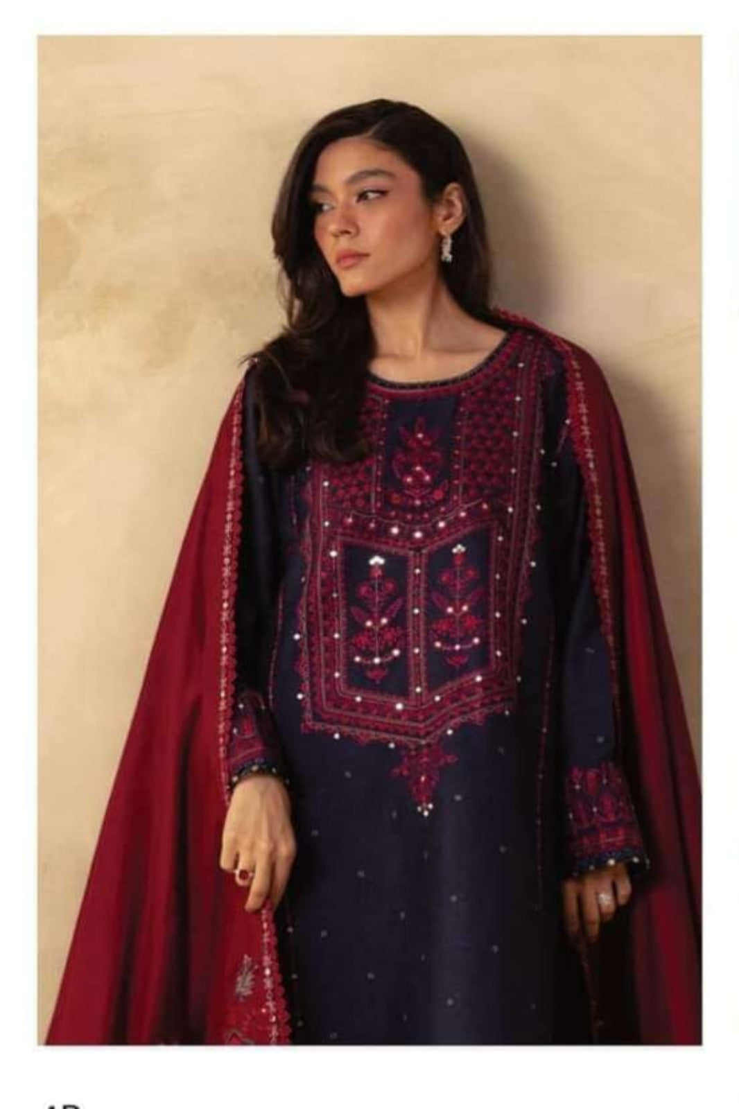 Coco Dark-Blue-Red- Suit - Embroidered Khaddar Linen Unstitched 3-Piece Suit