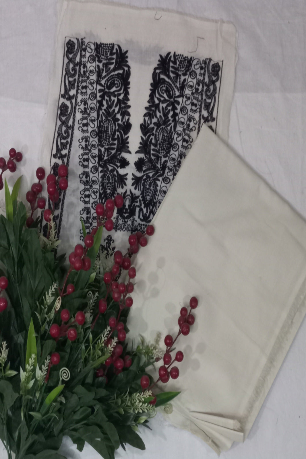 White Black  Cotton Lawn Festive Suit-Unstitched