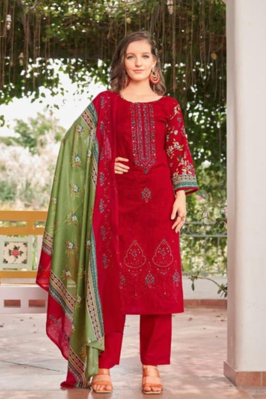 AlZohaib Bin Saeed  Red Suit-Unstitched
