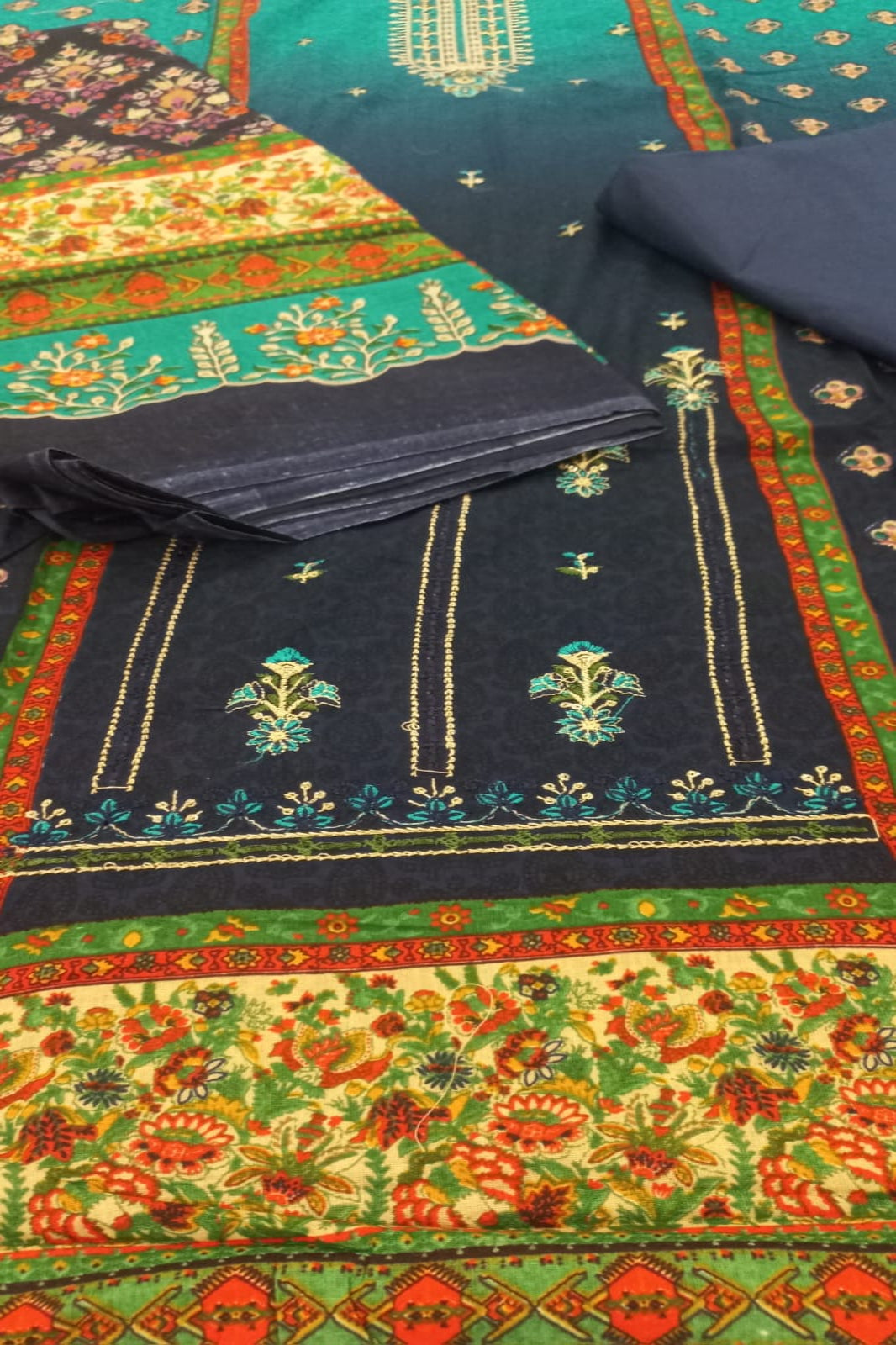 Al-Zohaib Blue & Teal Suit-Unstitched