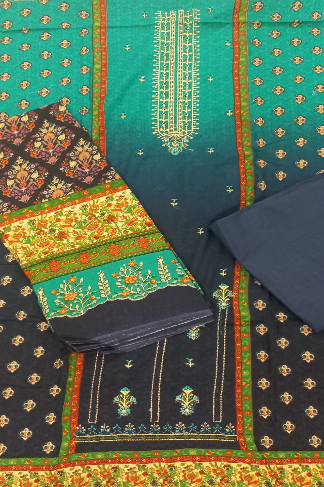 Al-Zohaib Blue & Teal Suit-Unstitched