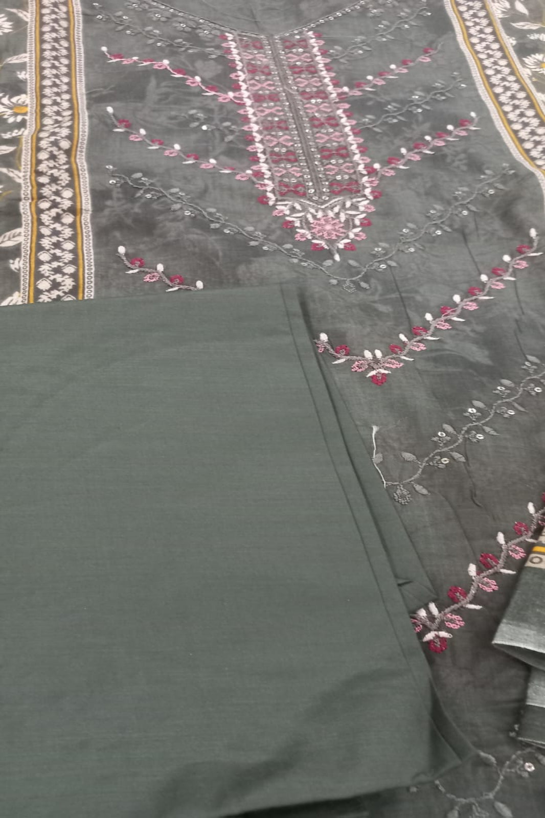 Al-Zohaib Dark Grey & Yellow Suit-Unstitched