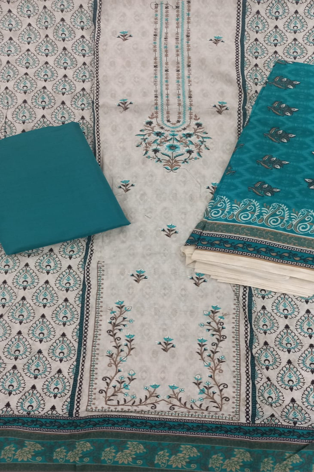 Al-Zohaib Greenish Blue Suit-Unstitched