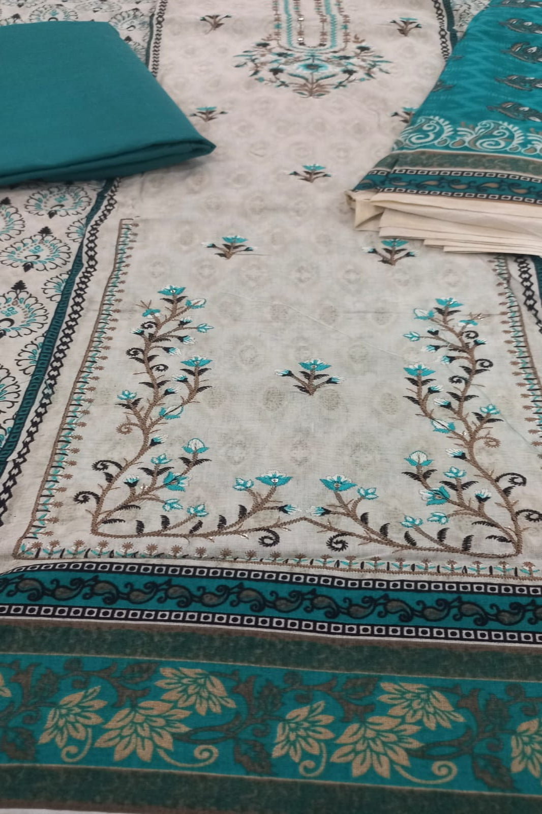 Al-Zohaib Greenish Blue Suit-Unstitched