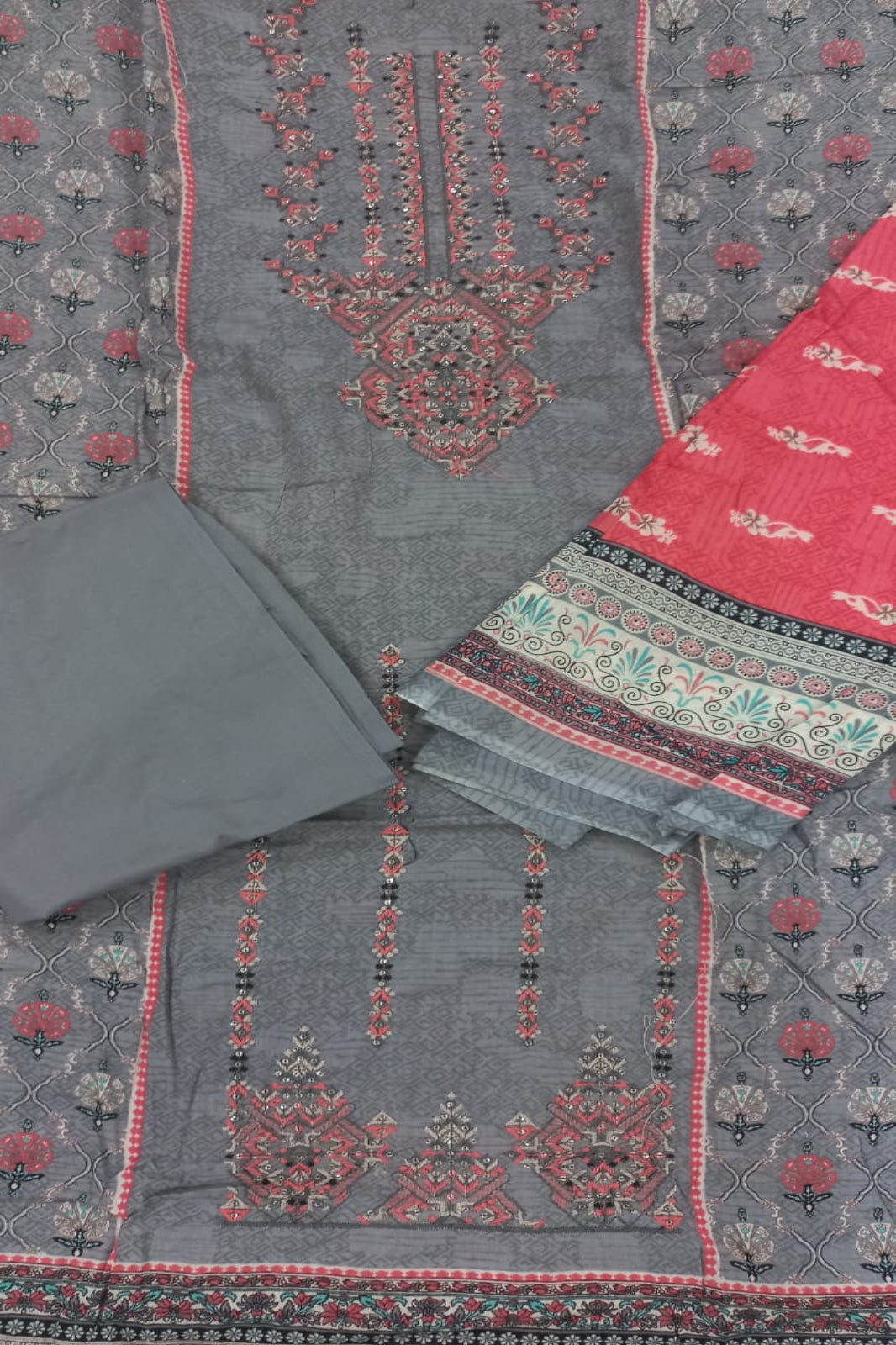 Al-Zohaib Grey Pink suit-unstitched