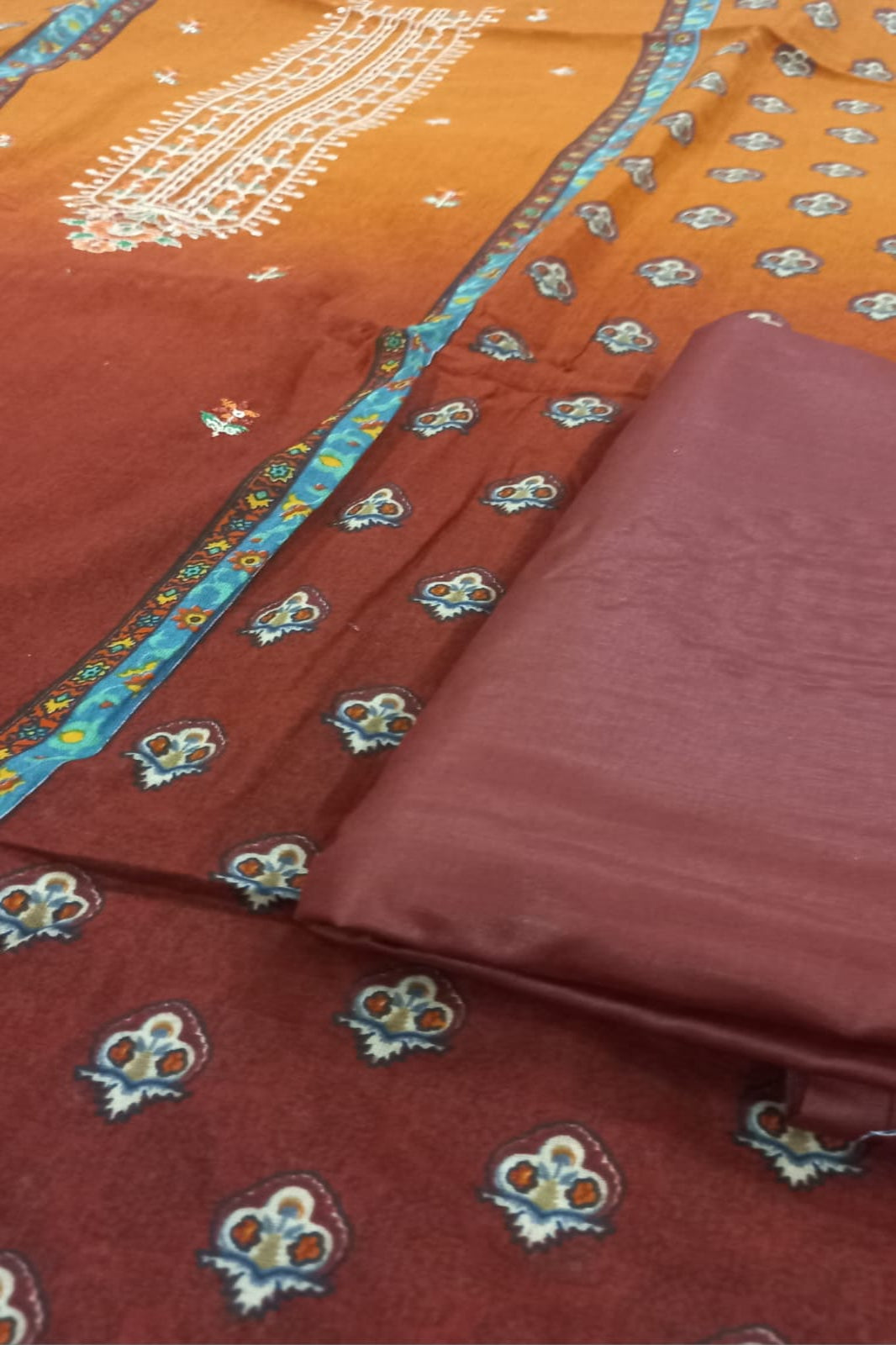 Al-Zohaib Rust & Brown Suit-Unstitched