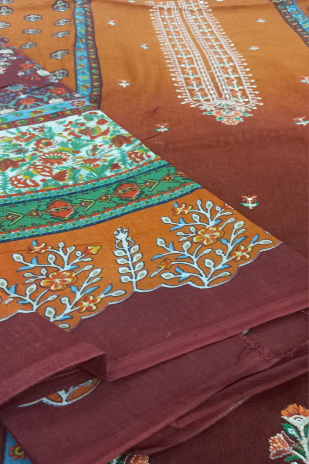 Al-Zohaib Rust & Brown Suit-Unstitched