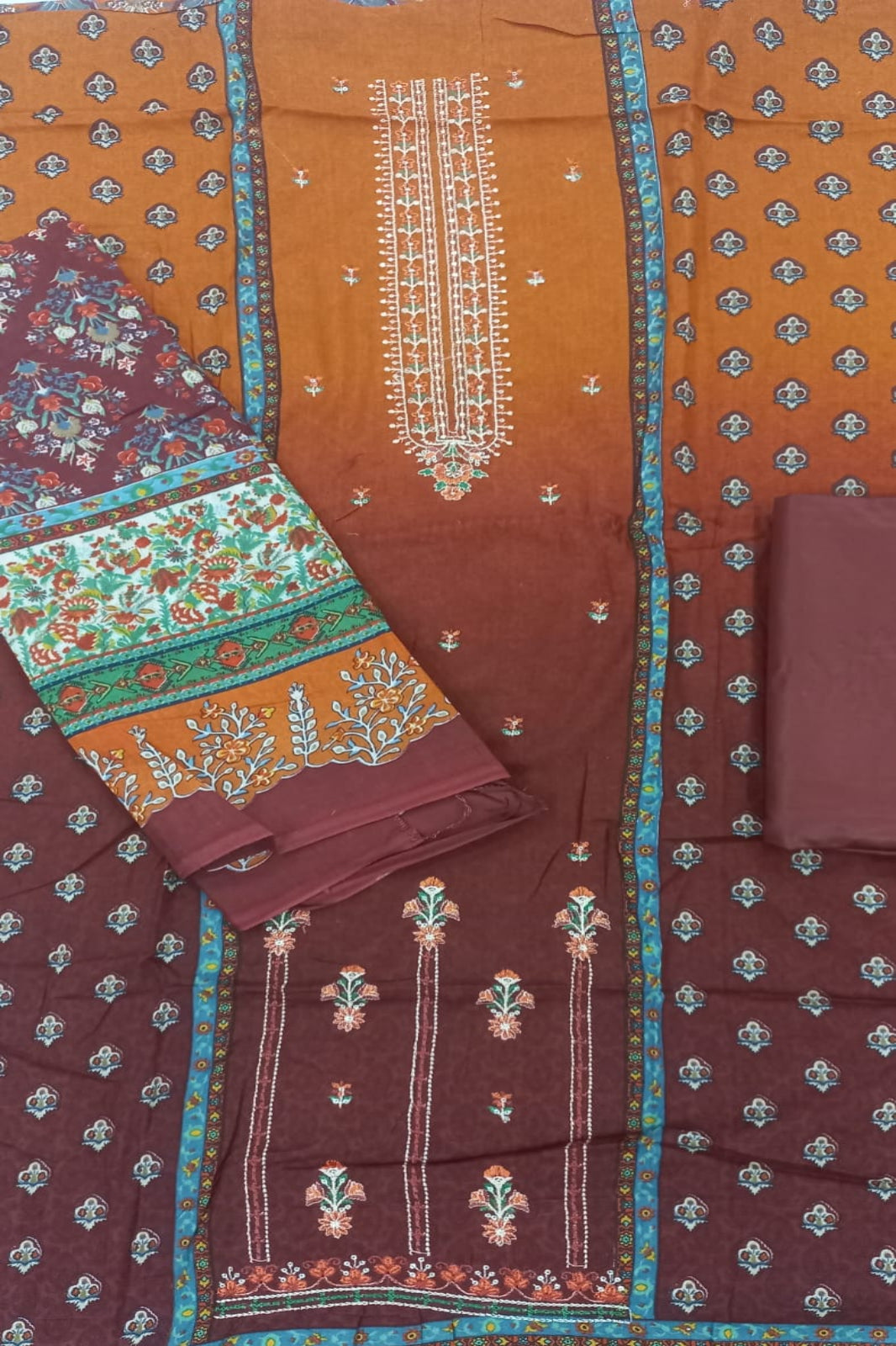 Al-Zohaib Rust & Brown Suit-Unstitched