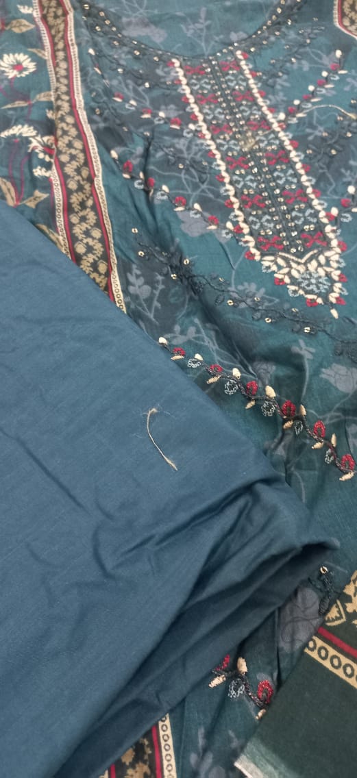 Al-Zohaib Teal & Brown Suit-Unstitched