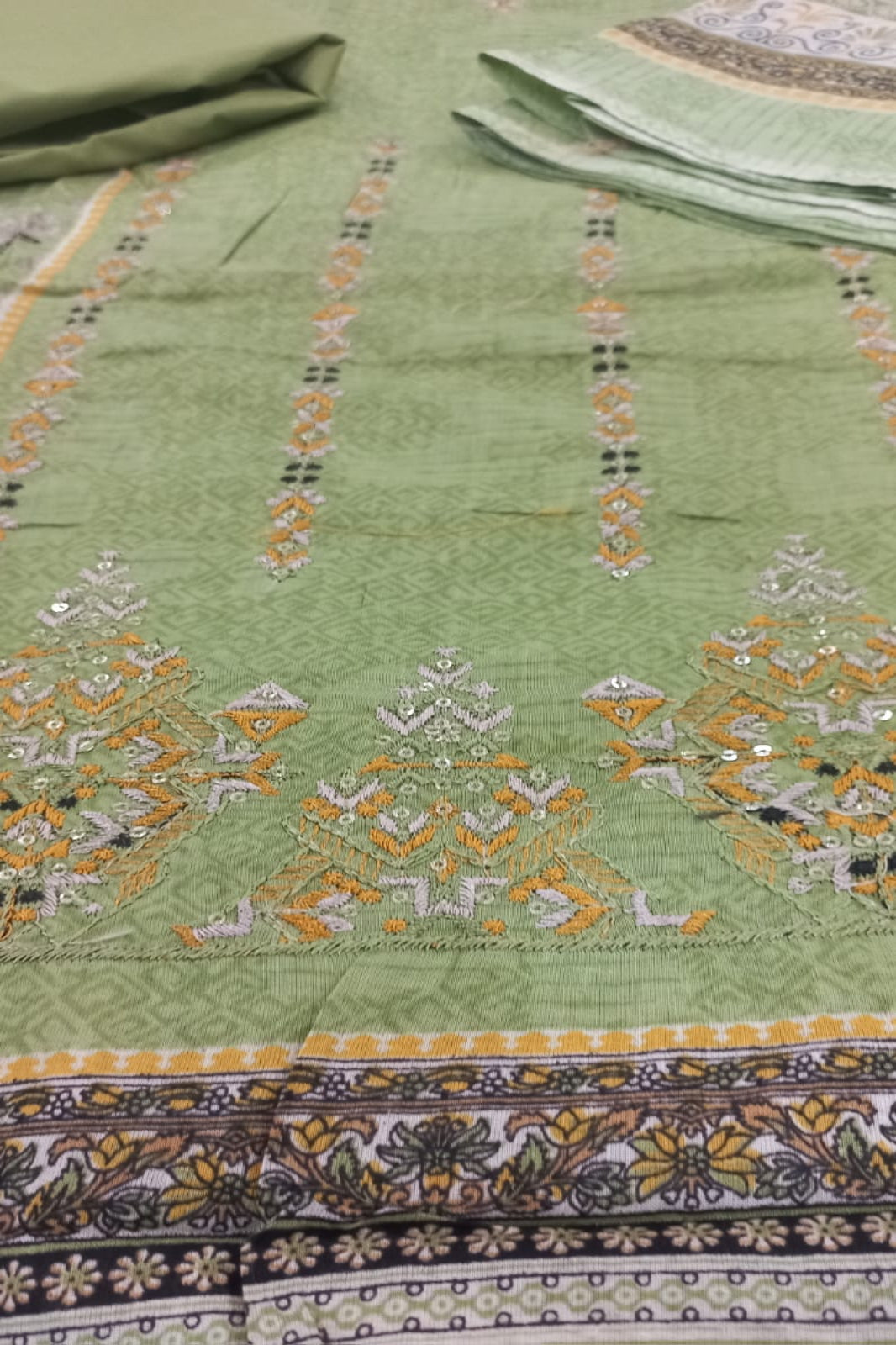 Al-Zohaib Yellow Green Suit-Unstitched