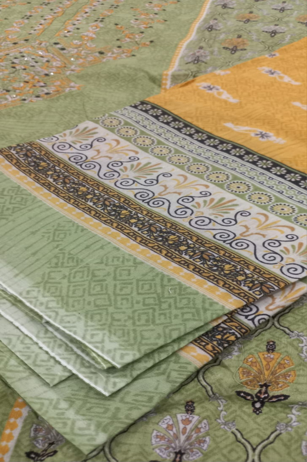 Al-Zohaib Yellow Green Suit-Unstitched