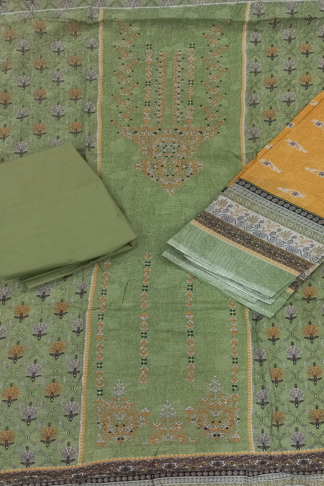 Al-Zohaib Yellow Green Suit-Unstitched