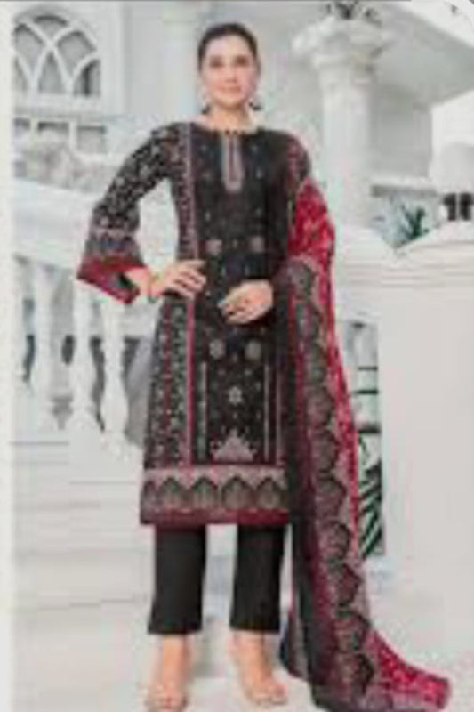 Al-Zohaib Black & Red Suit-Unstitched