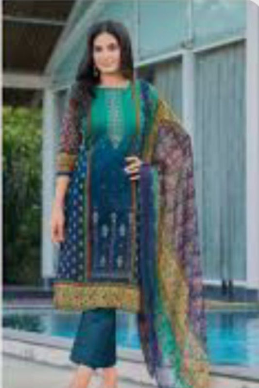 Al-Zohaib Blue & Teal Suit-Unstitched