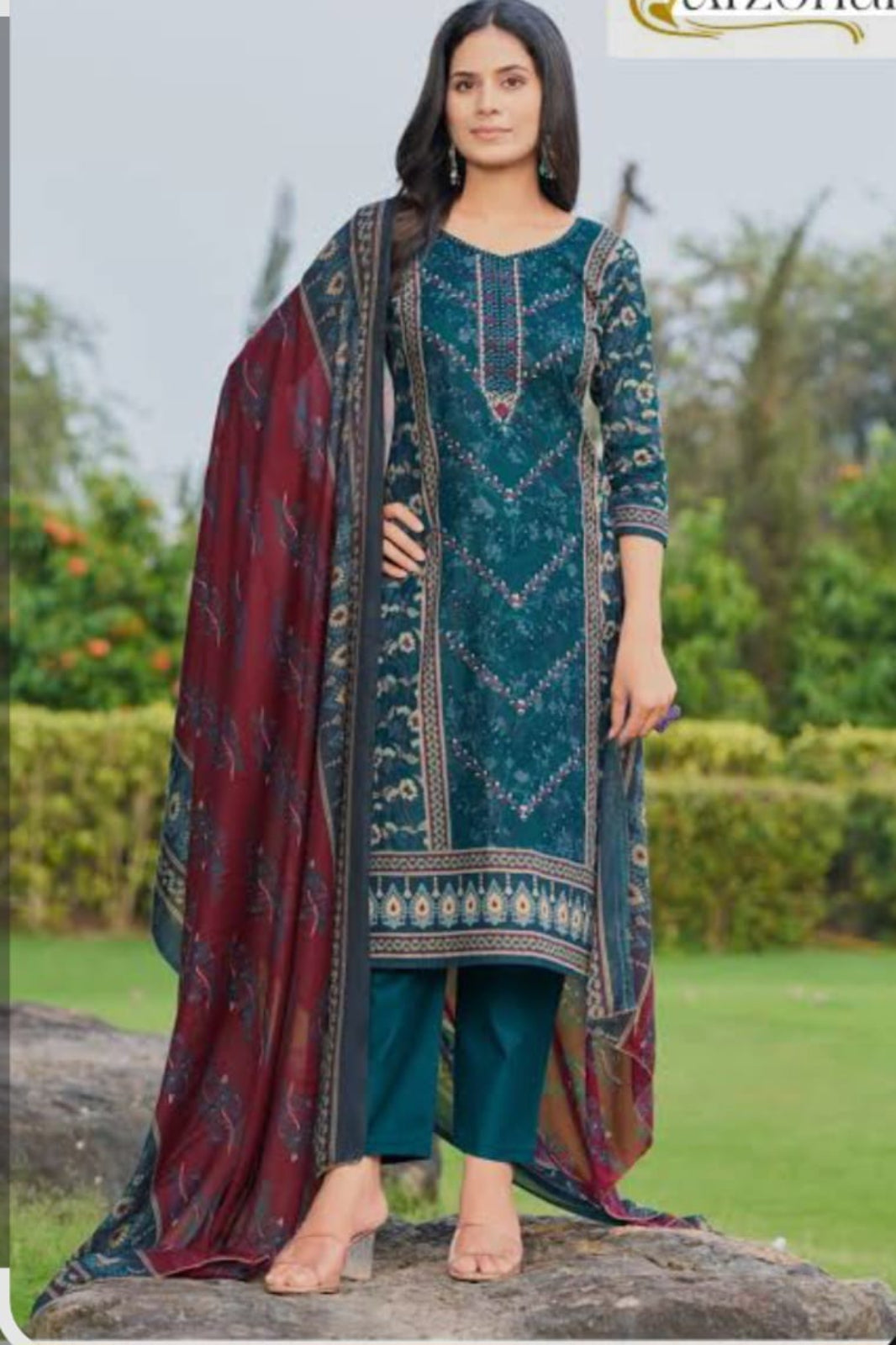 Al-Zohaib Teal & Brown Suit-Unstitched