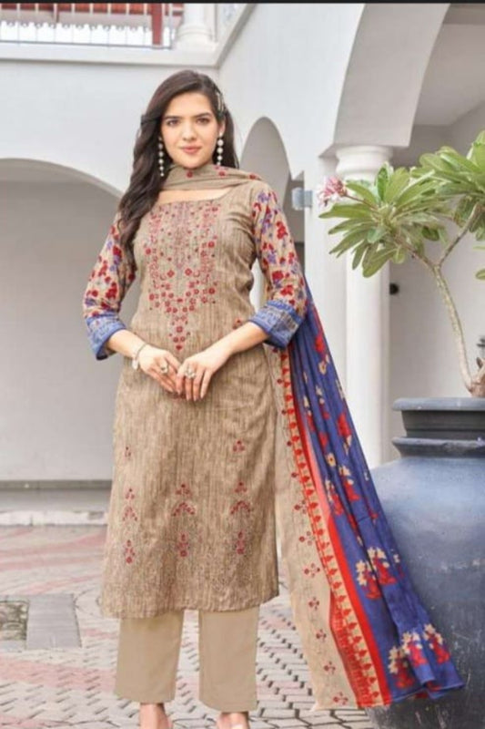 AlZohaib Bin Saeed  Khaki Suit-Unstitched