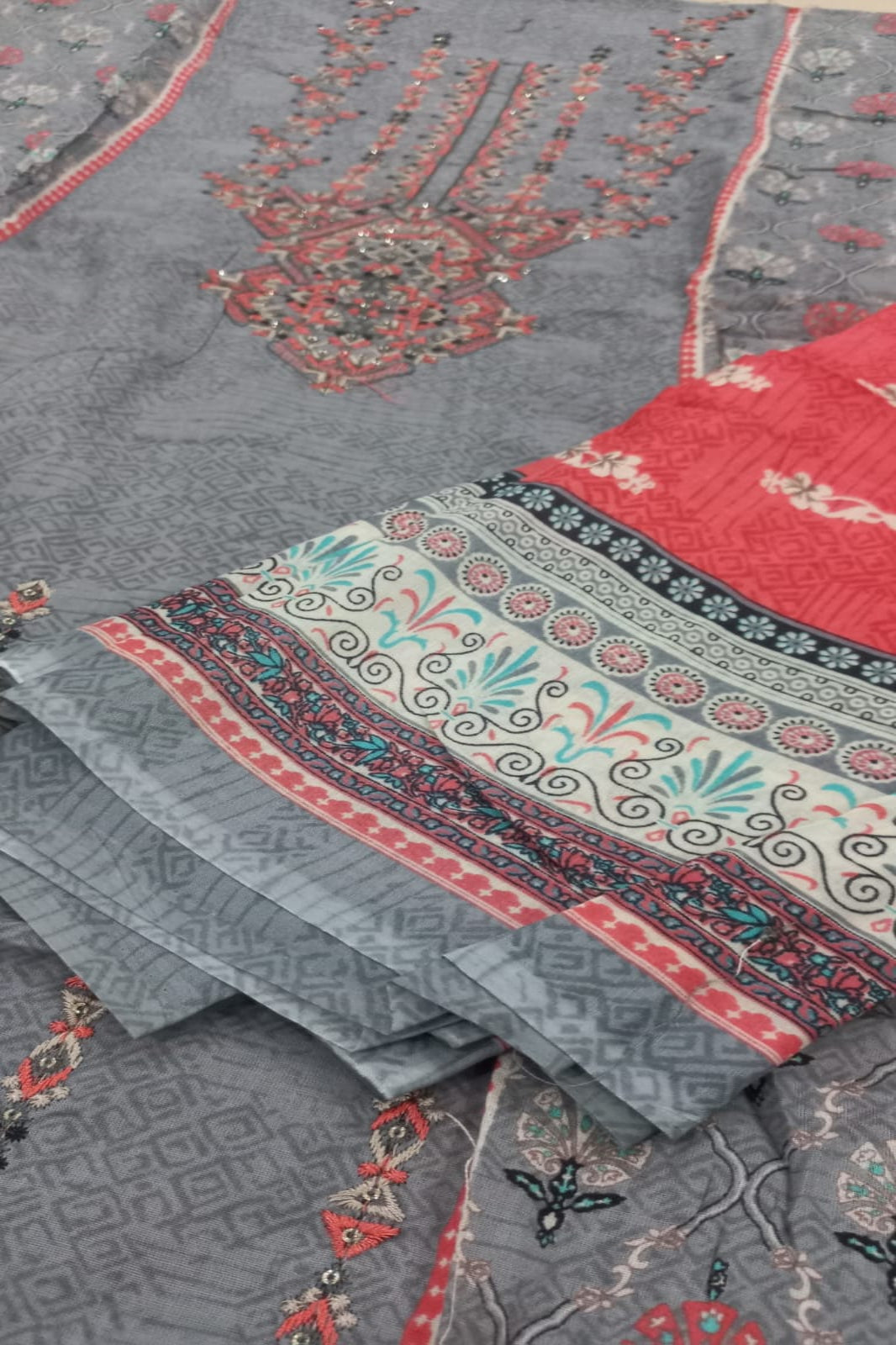 Al-Zohaib Grey Pink suit-unstitched