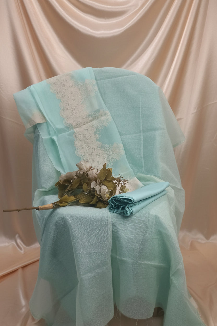 Premium Ice Blue  Festive Suit-Unstitched