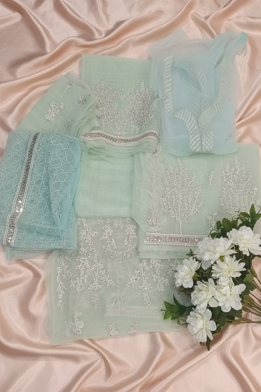 Premium Ice Blue  Festive Suit-Unstitched