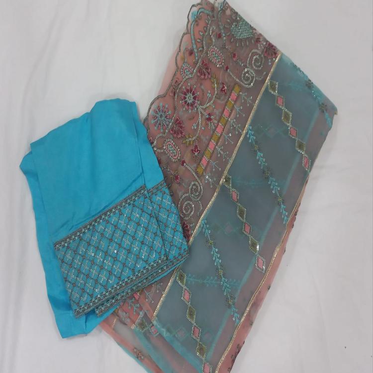 Blue Chiffon Readymade Suit