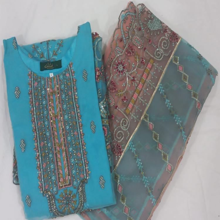 Blue Chiffon Readymade Suit
