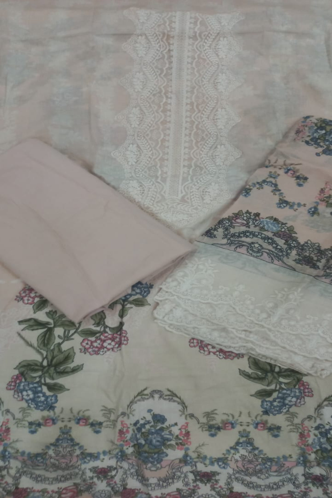 Cosmos Wonder Pastel Pink Unstitched Suit - Sabina's Designer Hub