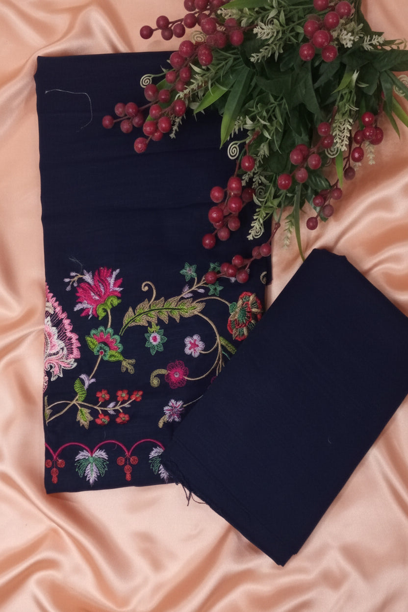 Navy Blue Luxury Lawn  Designer -Suit | Soft Premium Fabric
