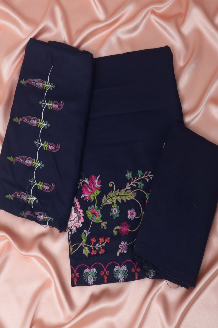 Navy Blue Luxury Lawn  Designer -Suit | Soft Premium Fabric