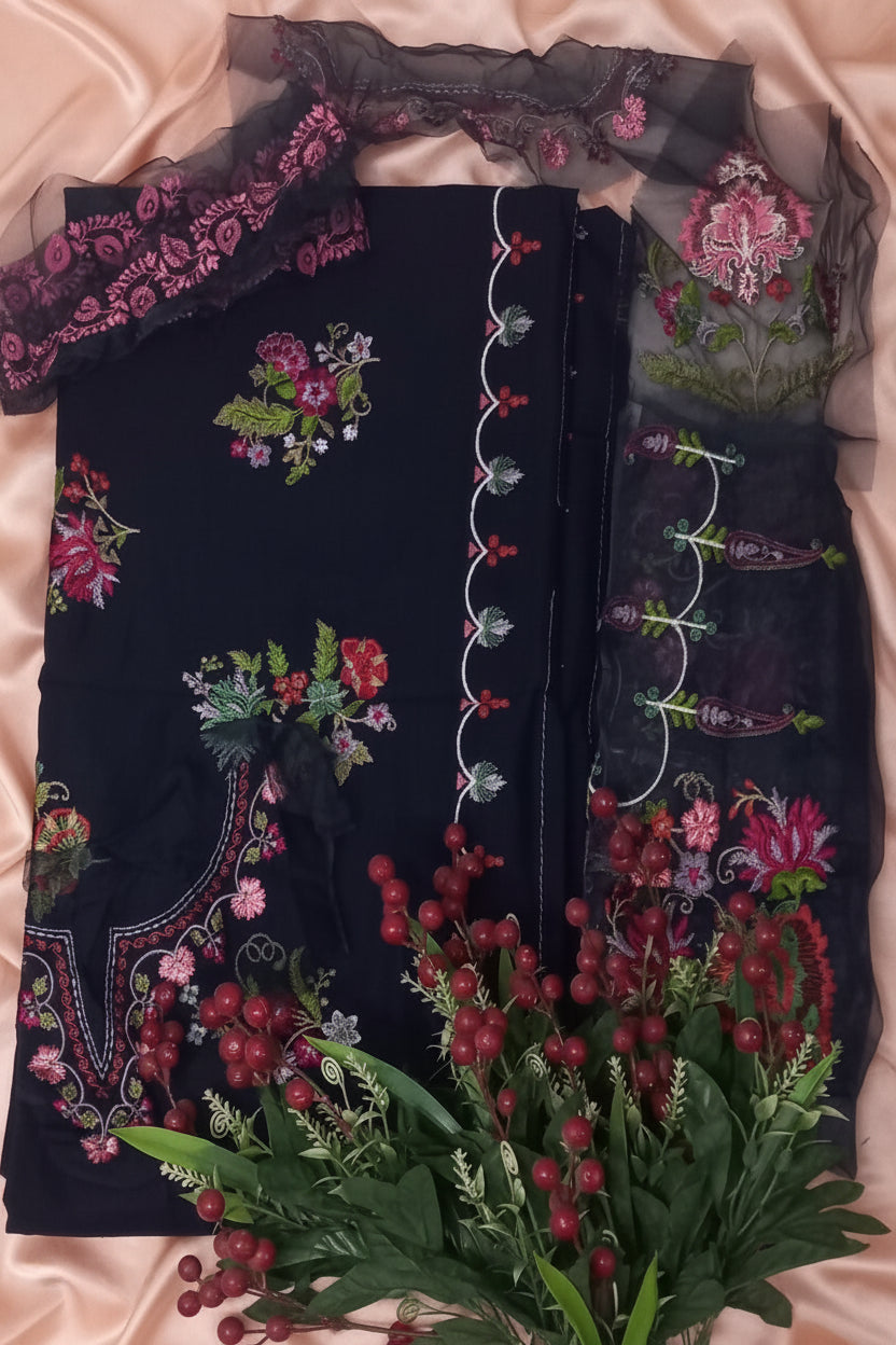 Navy Blue Luxury Lawn  Designer -Suit | Soft Premium Fabric