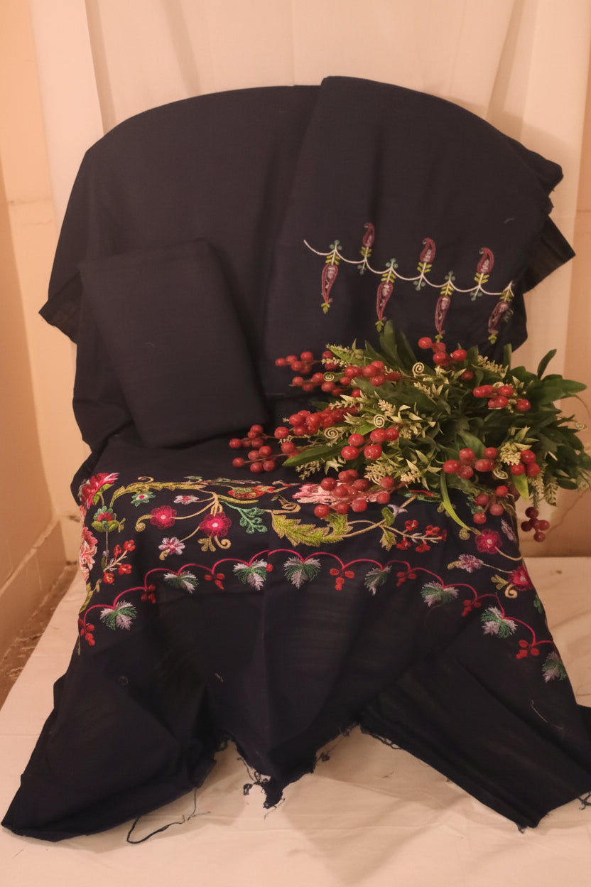 Navy Blue Luxury Lawn  Designer -Suit | Soft Premium Fabric