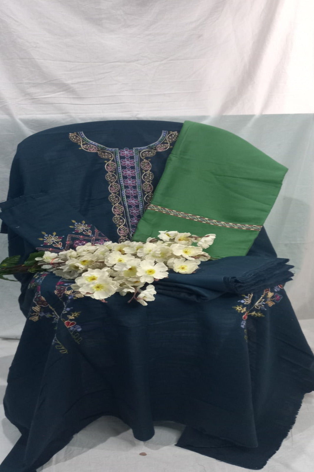 Coco Luxury Lawn Peacock Blue Designer  Suit   | Soft Premium Fabric