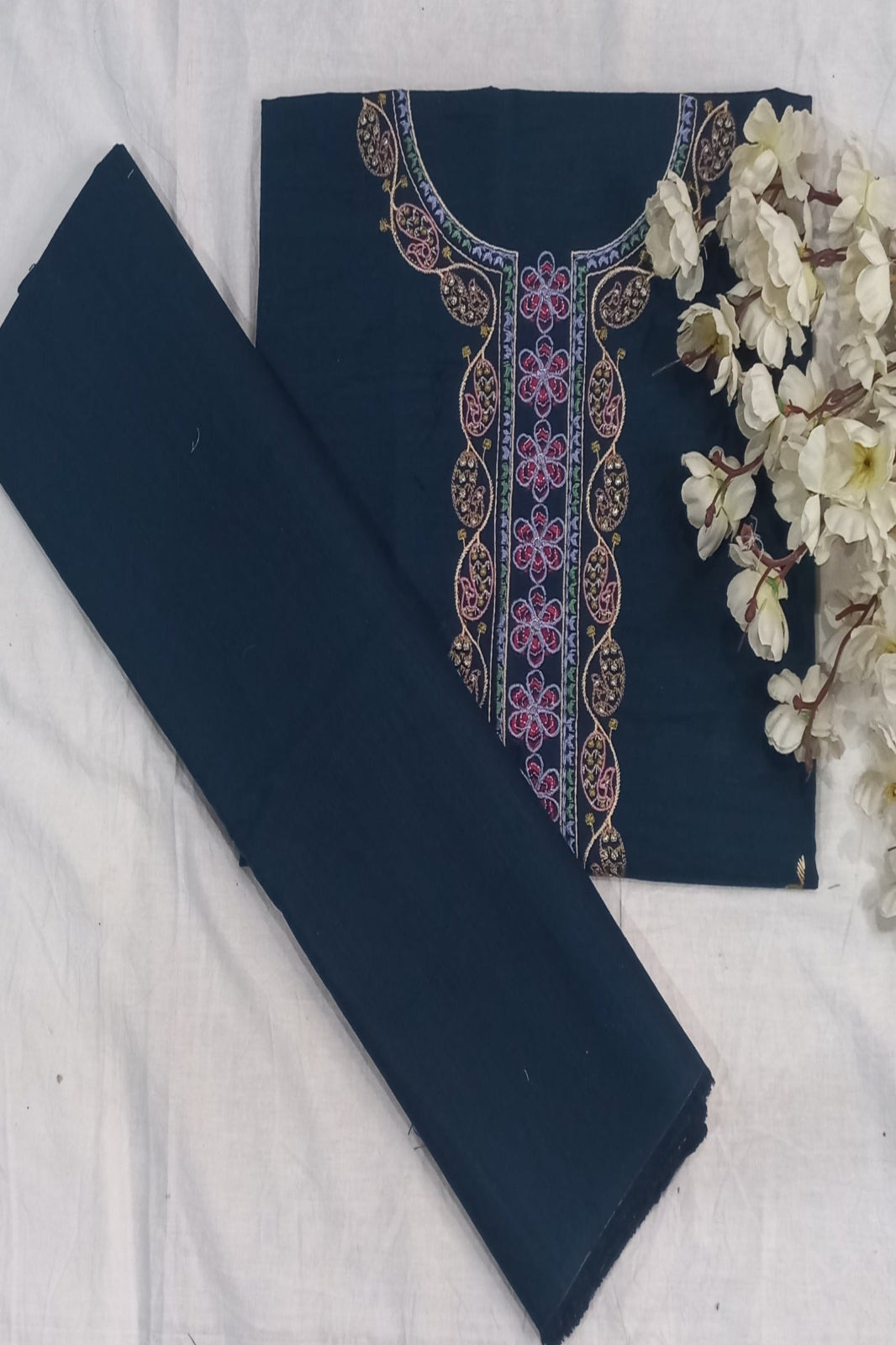 Coco Luxury Lawn Peacock Blue Designer  Suit   | Soft Premium Fabric