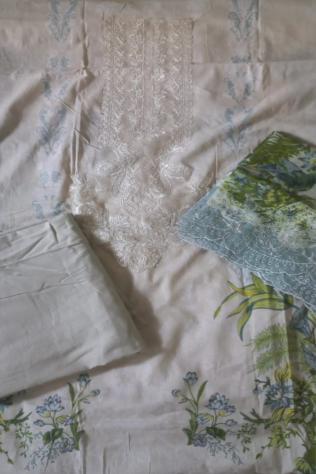 Cosmos Wonder Cream Unstitched Suit - Sabina's Designer Hub