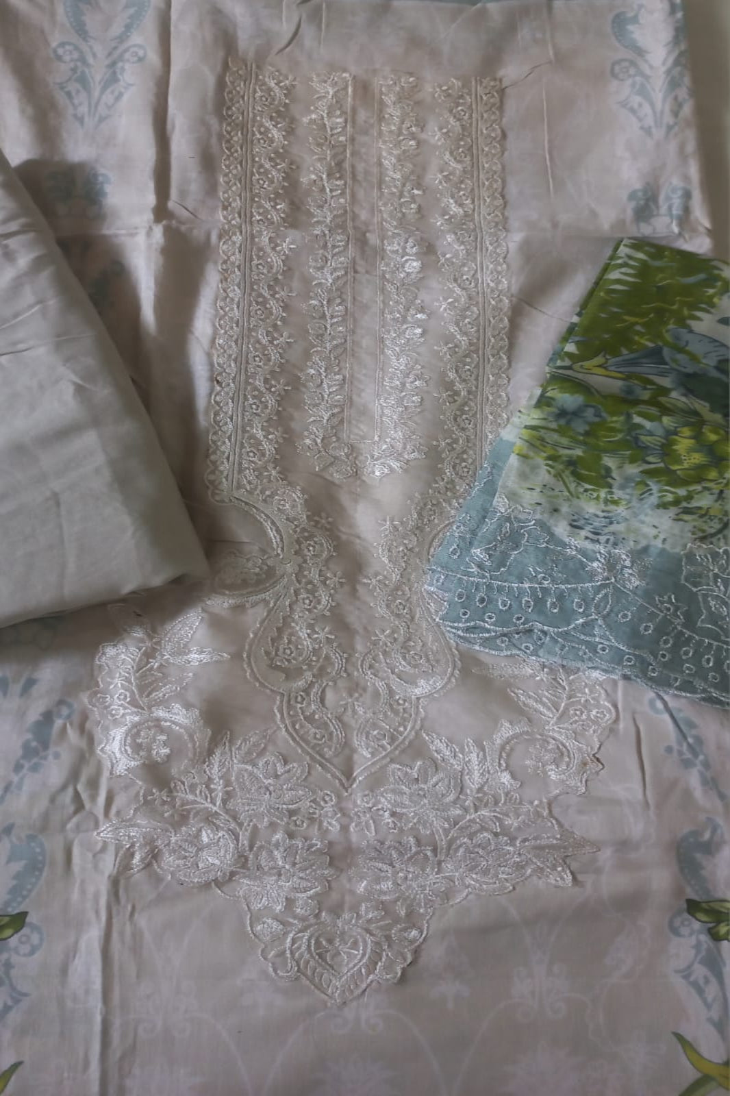 Cosmos Wonder Cream Unstitched Suit - Sabina's Designer Hub