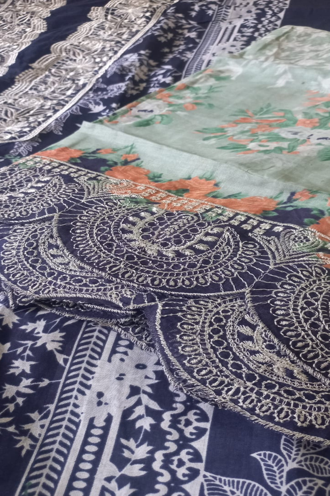 Cosmos Wonder Navy Blue Unstitched Suit - Sabina's Designer Hub