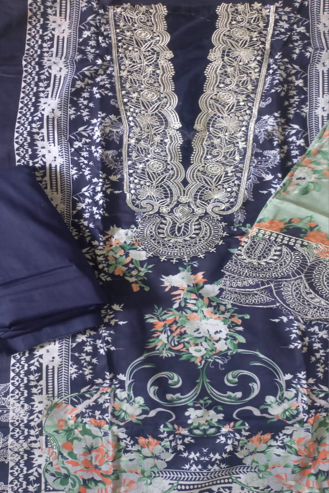 Cosmos Wonder Navy Blue Unstitched Suit - Sabina's Designer Hub